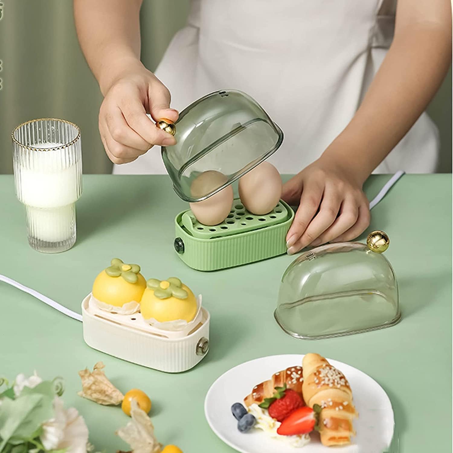 Electric Egg Cooker Automatic Shut Off Soft Medium Hard Boiled Kitchen Appliance Compact Countertop | Lumfield