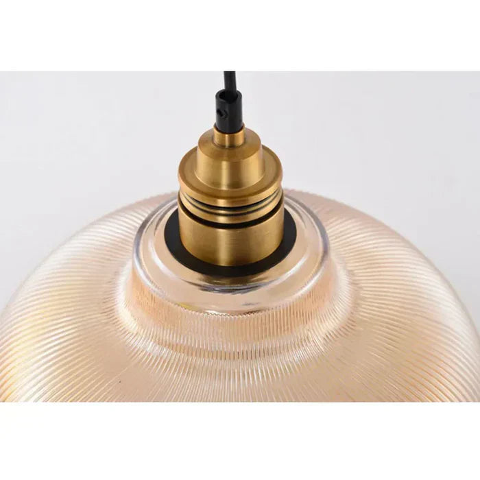 Ribbed Glass Pendant Light Warm Brass Kitchen Island Dining Room Ceiling Fixture | Lumfield