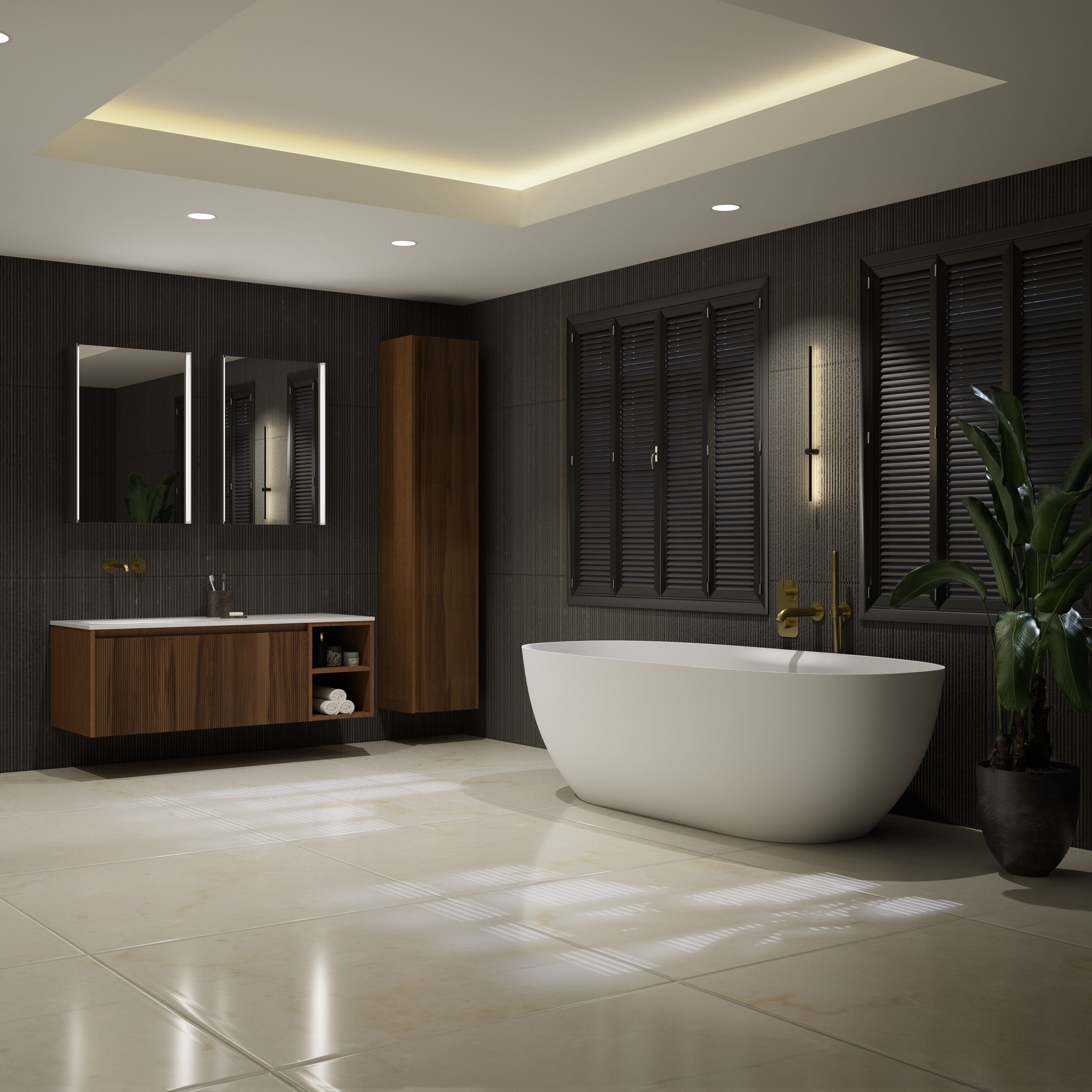 Freestanding Bathtub 63 Inch Matte White Solid Surface Soaking Tub Modern | Lumfield