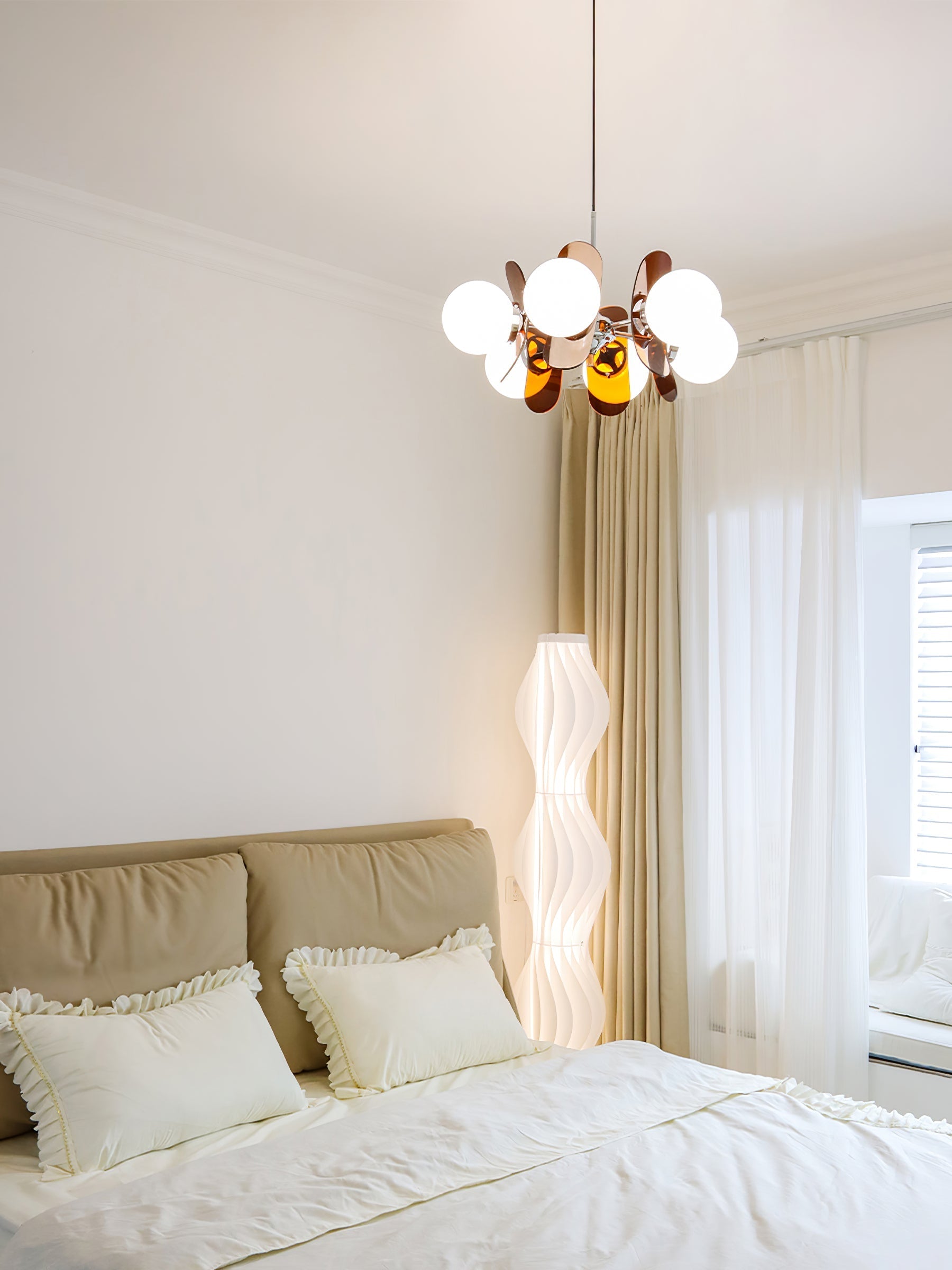 Sputnik Chandelier Chrome Iron Colored Acrylic White Glass Multi-Light Modern Dining Room Living Room | Lumfield