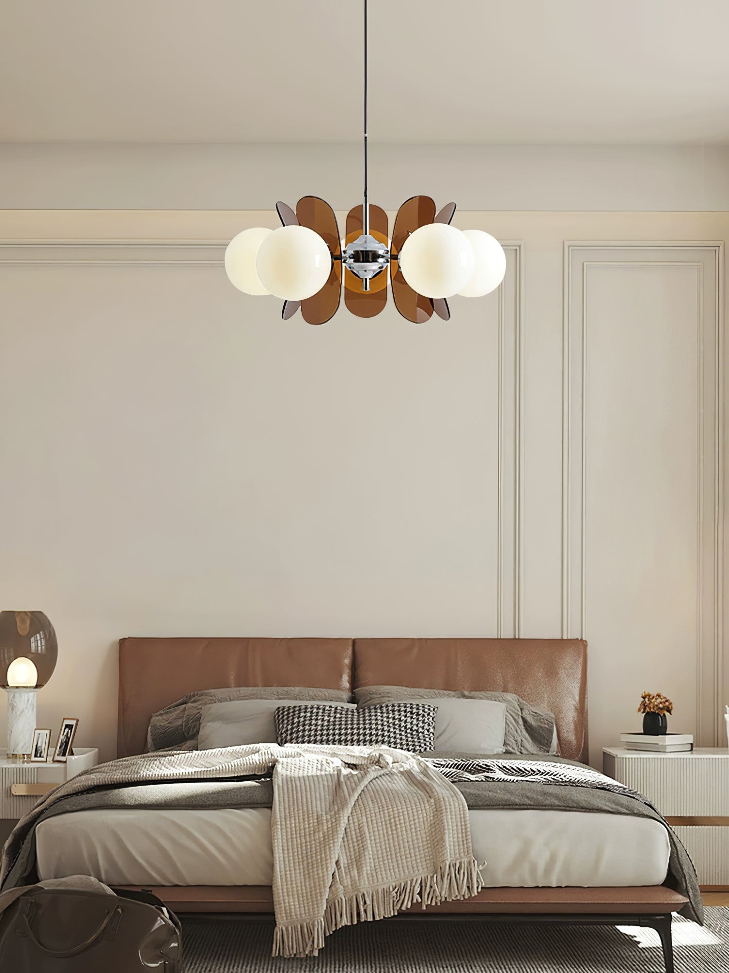 Sputnik Chandelier Chrome Iron Colored Acrylic White Glass Multi-Light Modern Dining Room Living Room | Lumfield