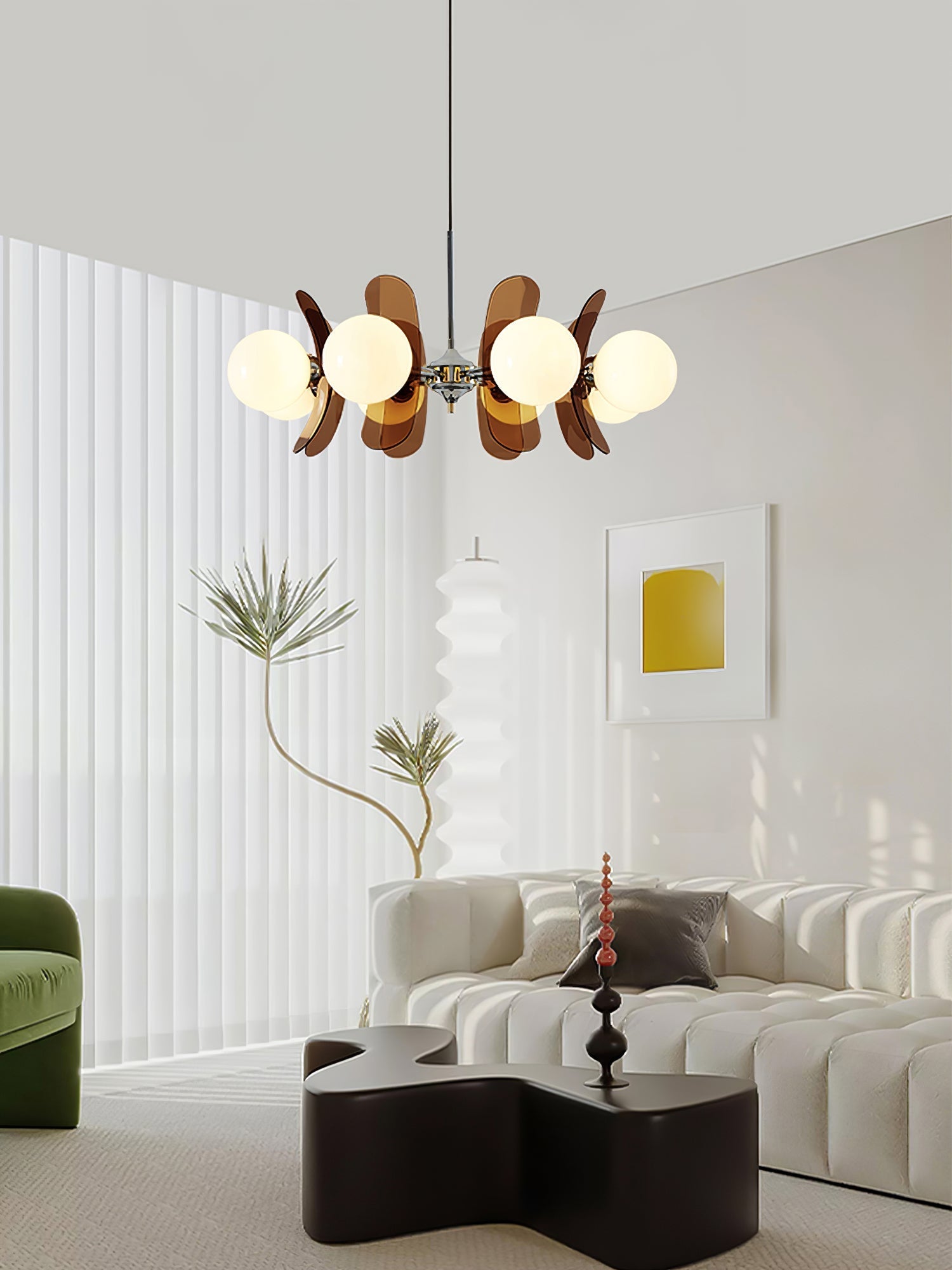 Sputnik Chandelier Chrome Iron Colored Acrylic White Glass Multi-Light Modern Dining Room Living Room | Lumfield