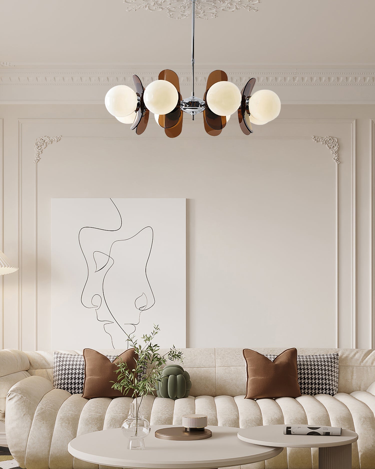 Sputnik Chandelier Chrome Iron Colored Acrylic White Glass Multi-Light Modern Dining Room Living Room | Lumfield