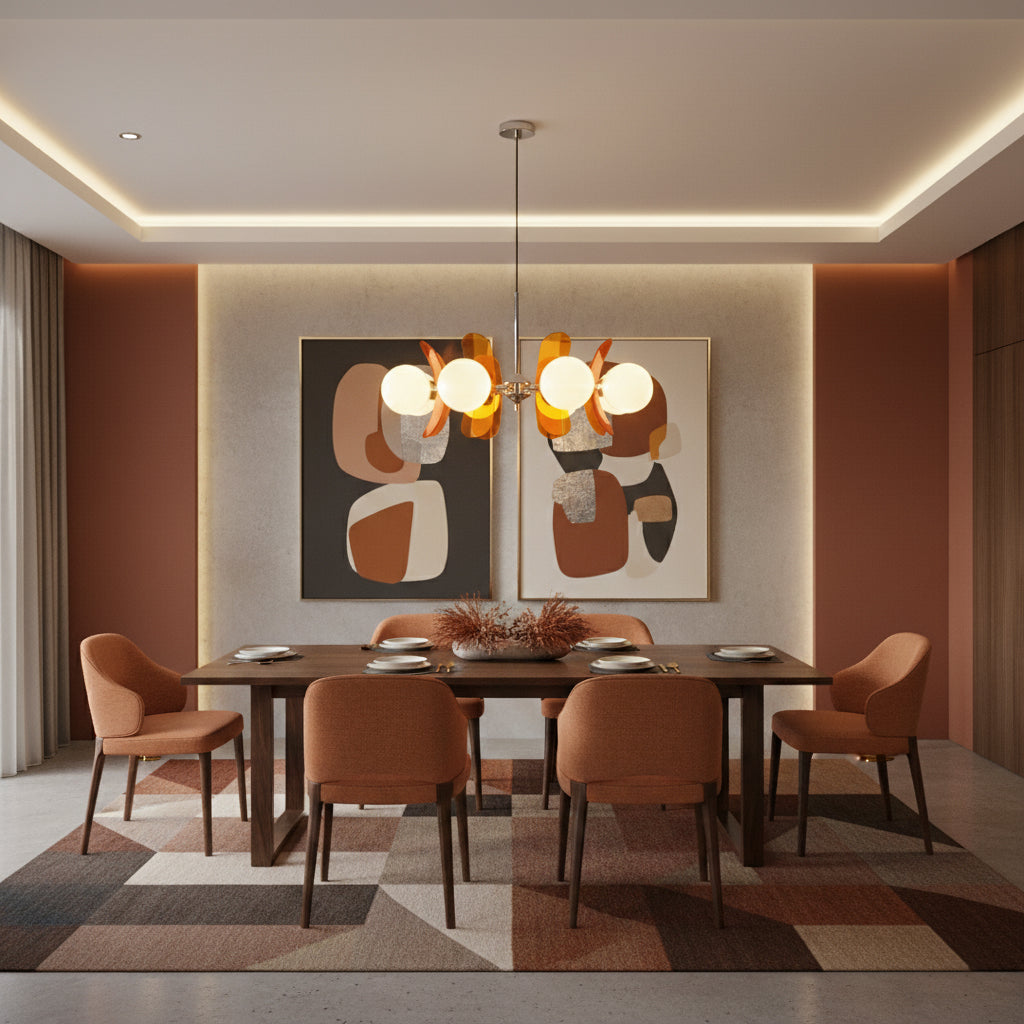 Sputnik Chandelier Chrome Iron Colored Acrylic White Glass Multi-Light Modern Dining Room Living Room | Lumfield