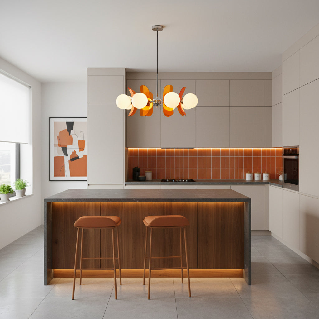 Sputnik Chandelier Chrome Iron Colored Acrylic White Glass Multi-Light Modern Dining Room Living Room | Lumfield