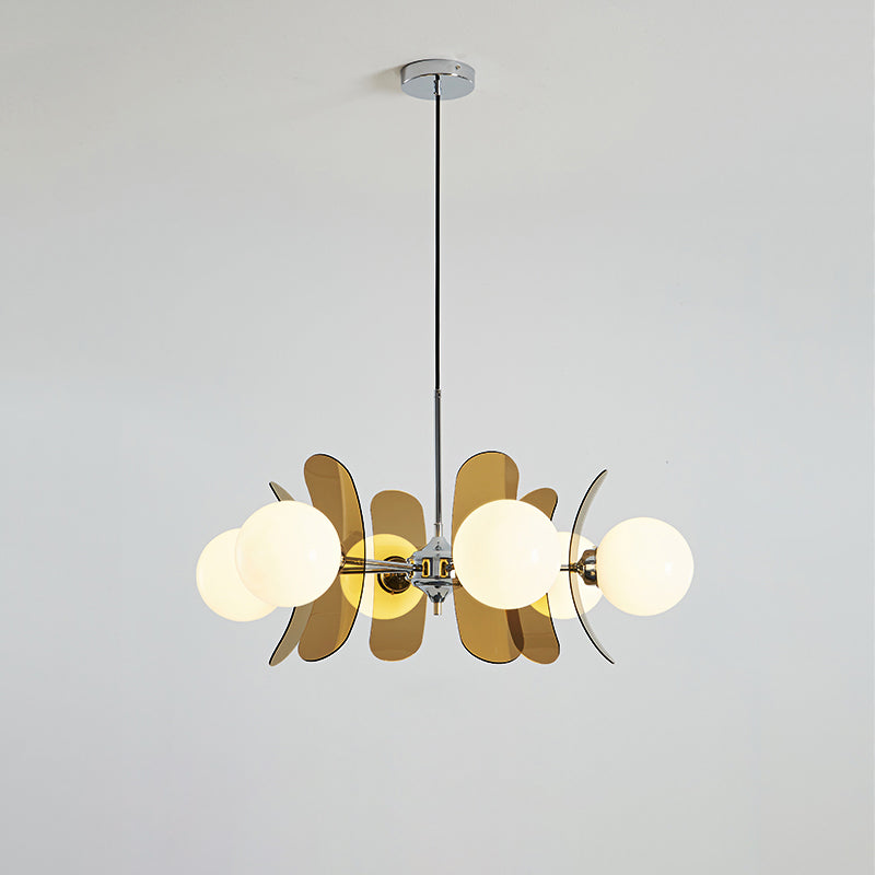 Sputnik Chandelier Chrome Iron Colored Acrylic White Glass Multi-Light Modern Dining Room Living Room | Lumfield