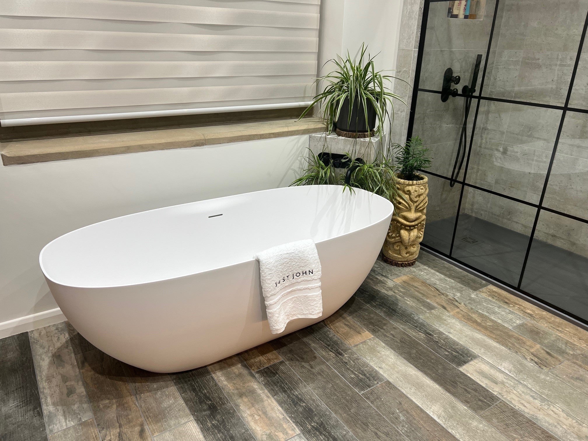 Freestanding Bathtub 63 Inch Matte White Solid Surface Soaking Tub Modern | Lumfield