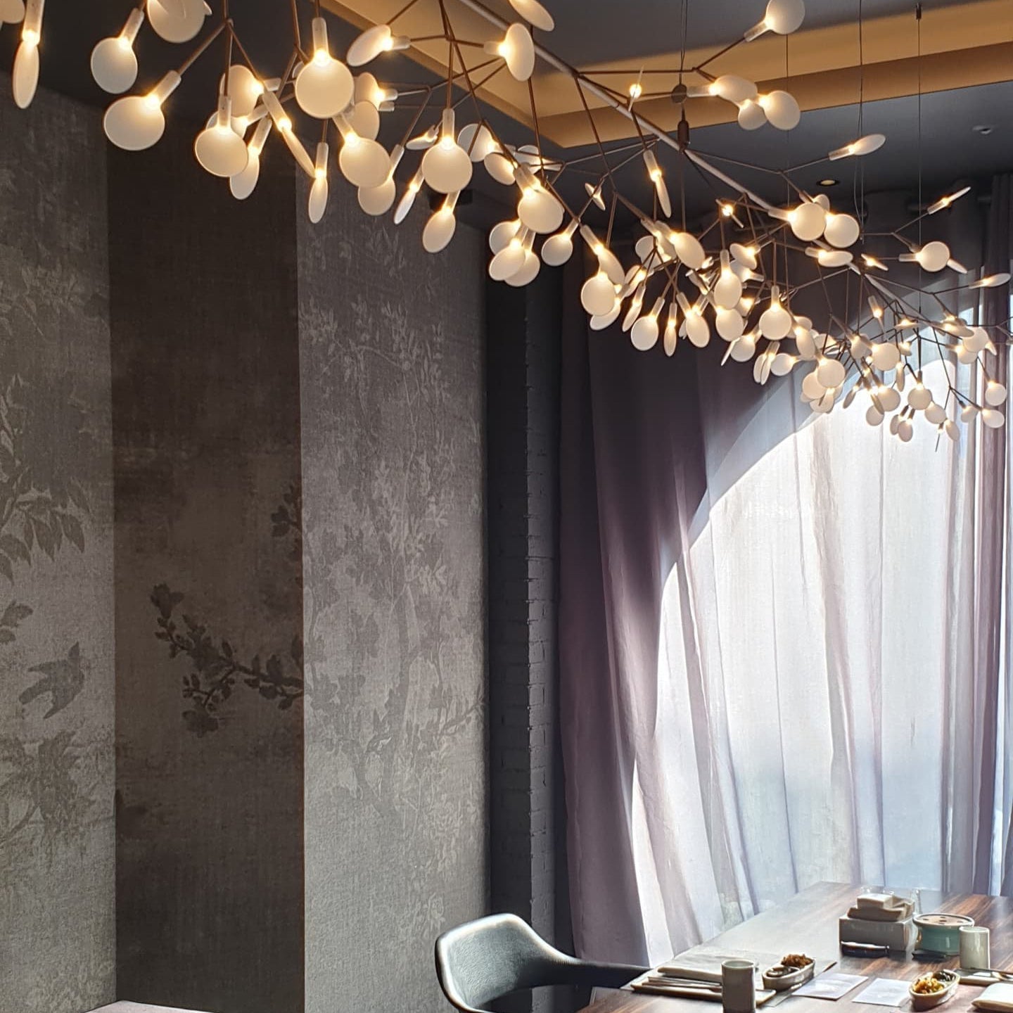 Heracleum Chandelier Organic LED Branch Design Black Rose Gold White Dimmable Remote High Ceiling | Lumfield