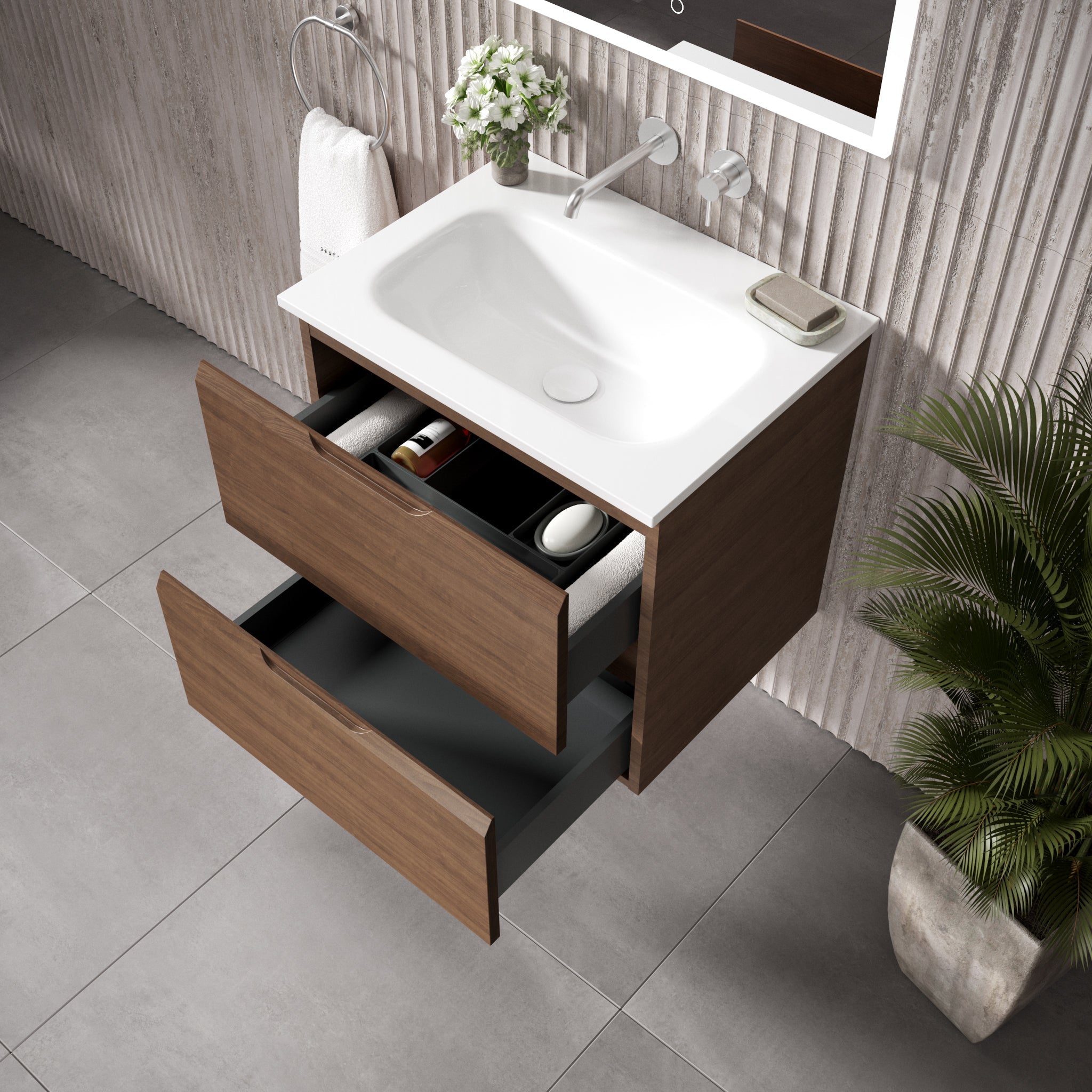 Floating Bathroom Vanity Walnut 24 Inch Soft Close Sink | Lumfield