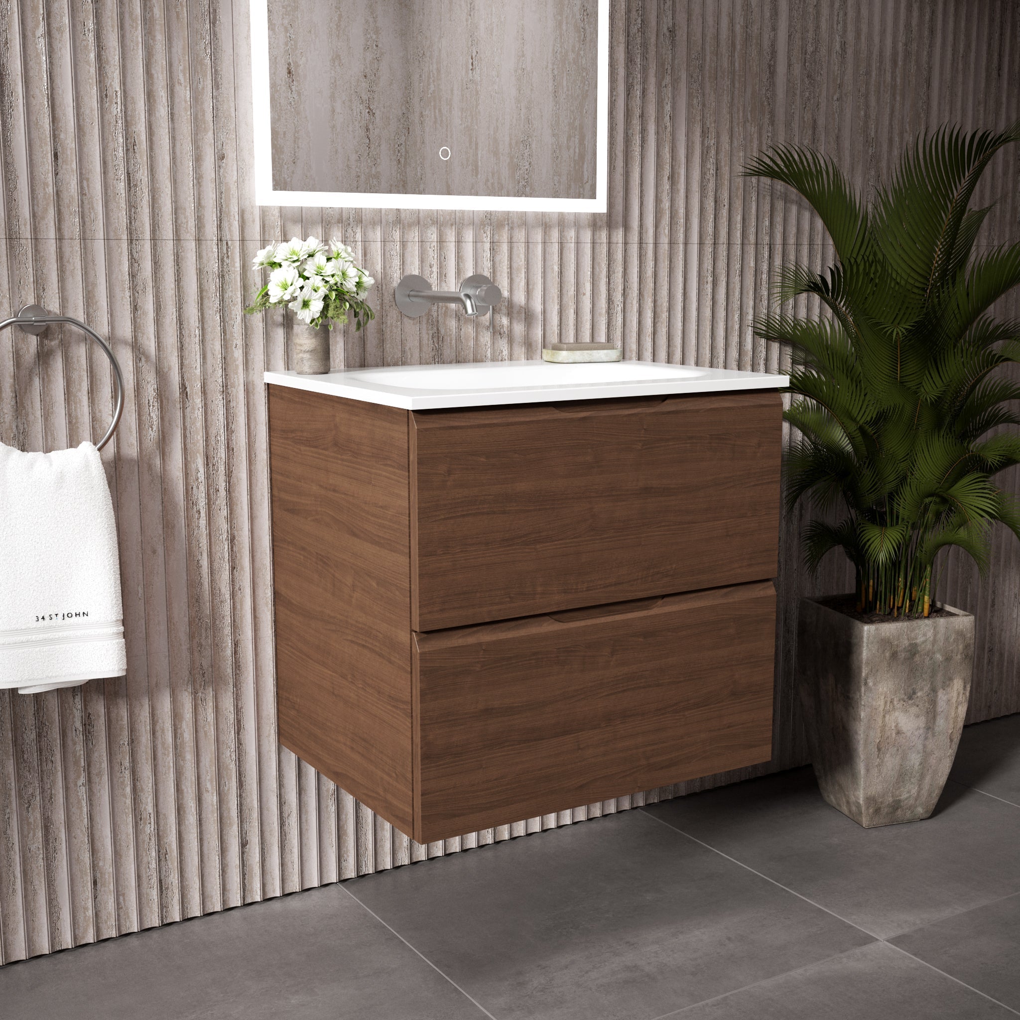Floating Bathroom Vanity Walnut 24 Inch Soft Close Sink | Lumfield