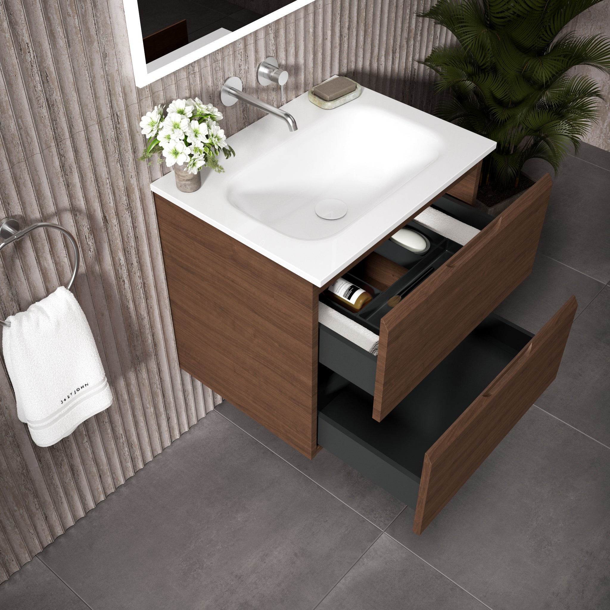 Floating Bathroom Vanity Walnut 24 Inch Soft Close Sink | Lumfield