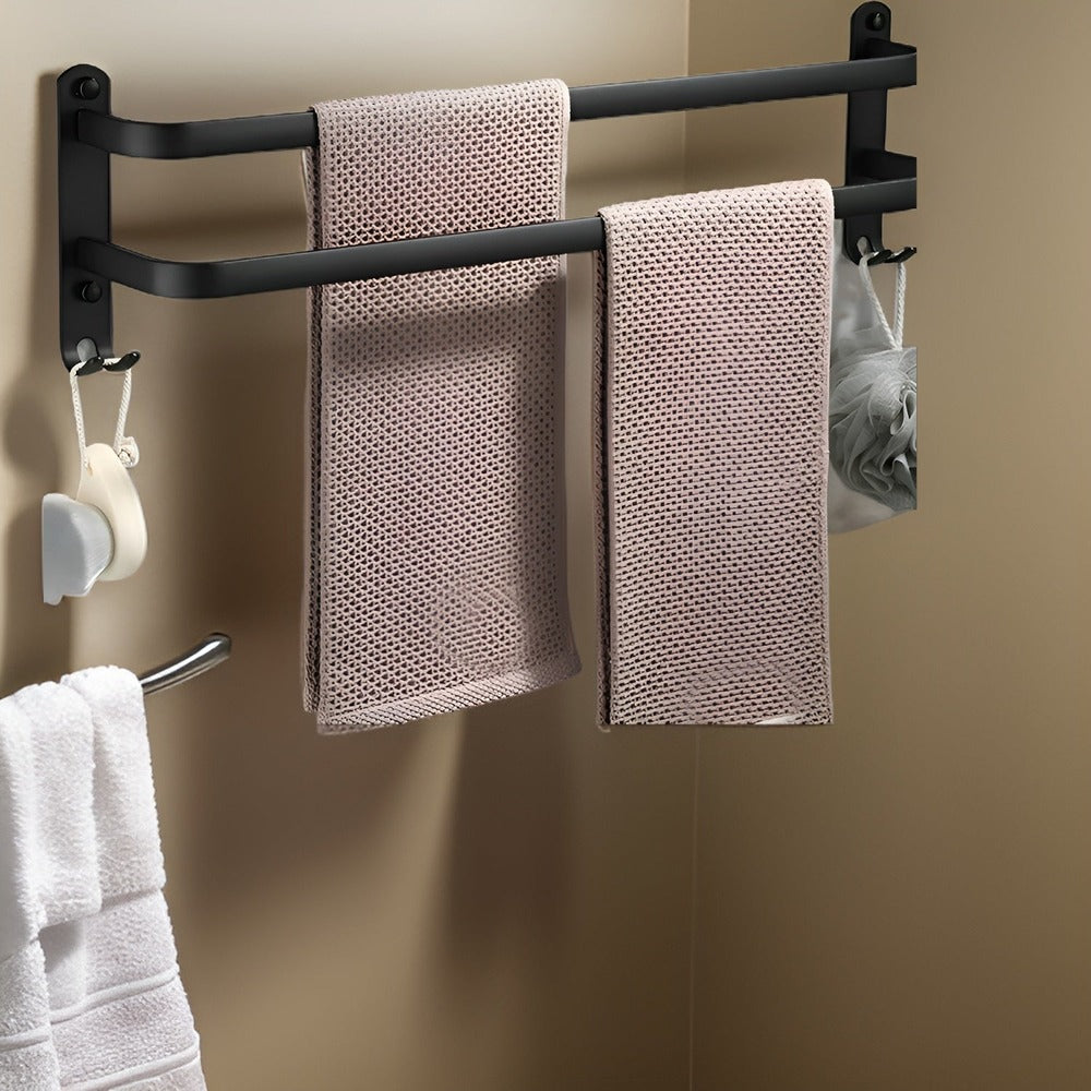 Wall Mounted Towel Rack Black Aluminum Bathroom 3 Bar | Lumfield