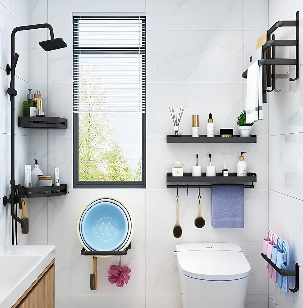 Wall Mounted Towel Rack Black Aluminum Bathroom 3 Bar | Lumfield