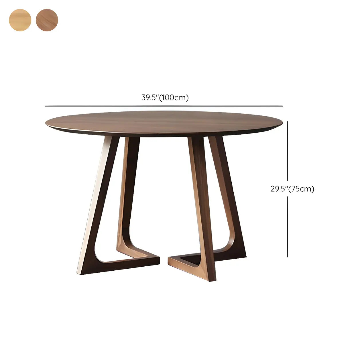 Round Wooden Dining Table Interlock Base Solid Wood Walnut Or Natural 35 Inch Modern Small Space | Lumfield
