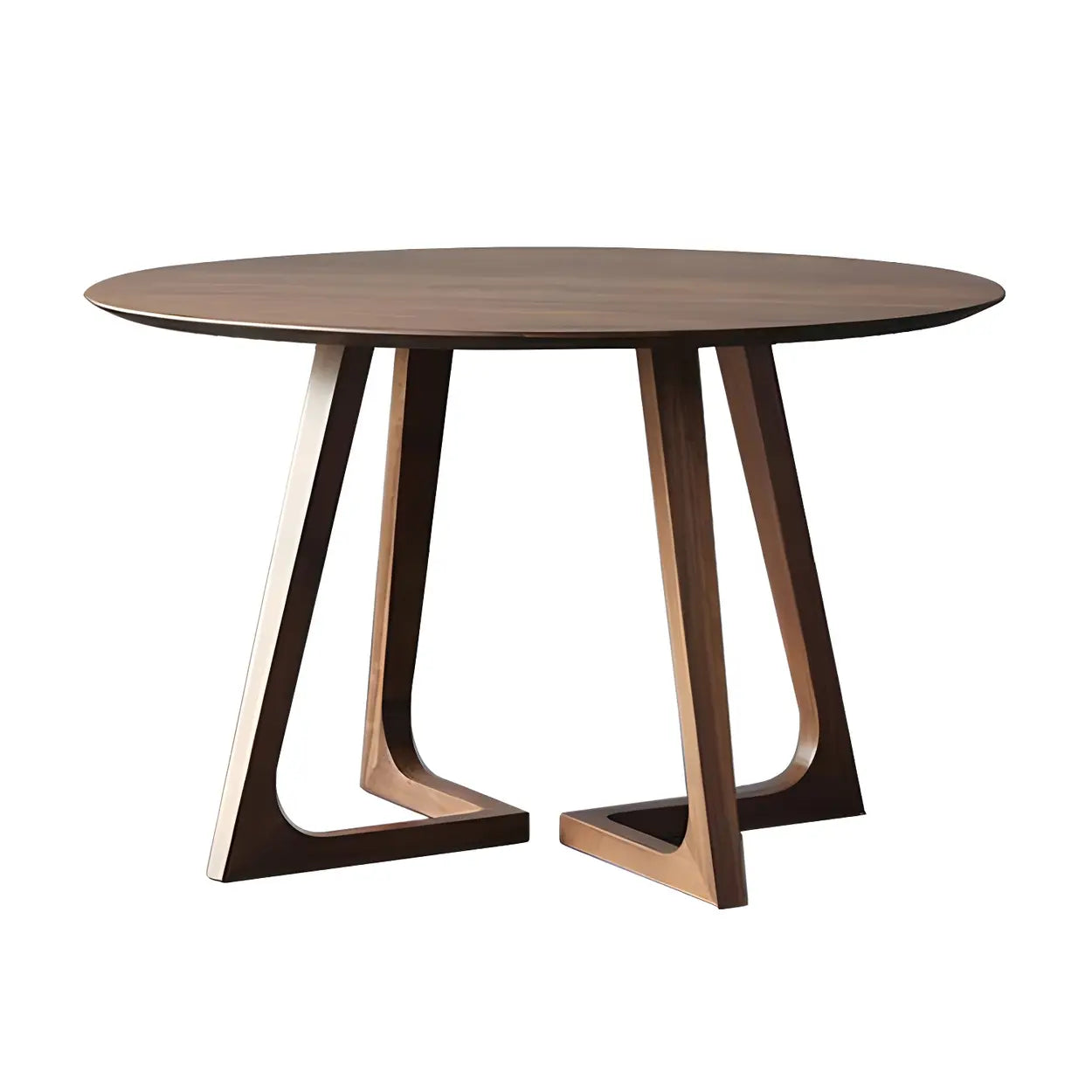 Round Wooden Dining Table Interlock Base Solid Wood Walnut Or Natural 35 Inch Modern Small Space | Lumfield