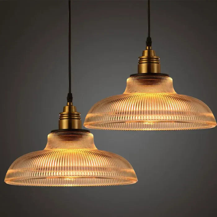 Ribbed Glass Pendant Light Warm Brass Kitchen Island Dining Room Ceiling Fixture | Lumfield