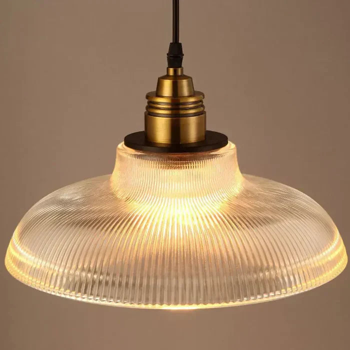Ribbed Glass Pendant Light Warm Brass Kitchen Island Dining Room Ceiling Fixture | Lumfield