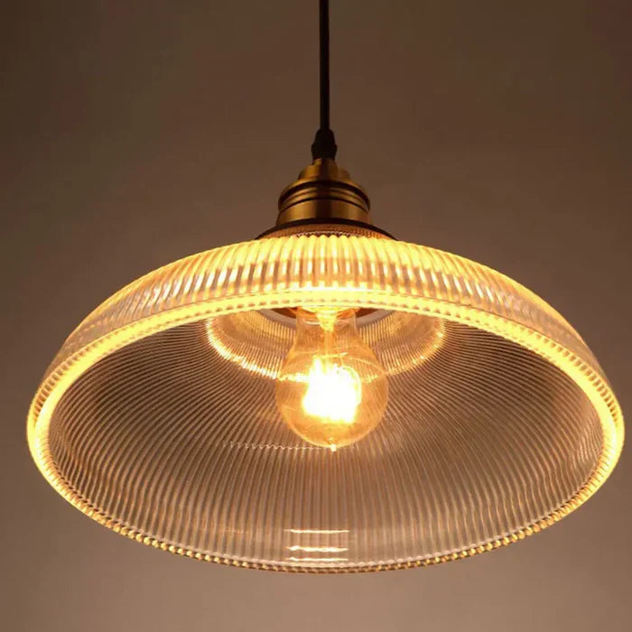 Ribbed Glass Pendant Light Warm Brass Kitchen Island Dining Room Ceiling Fixture | Lumfield