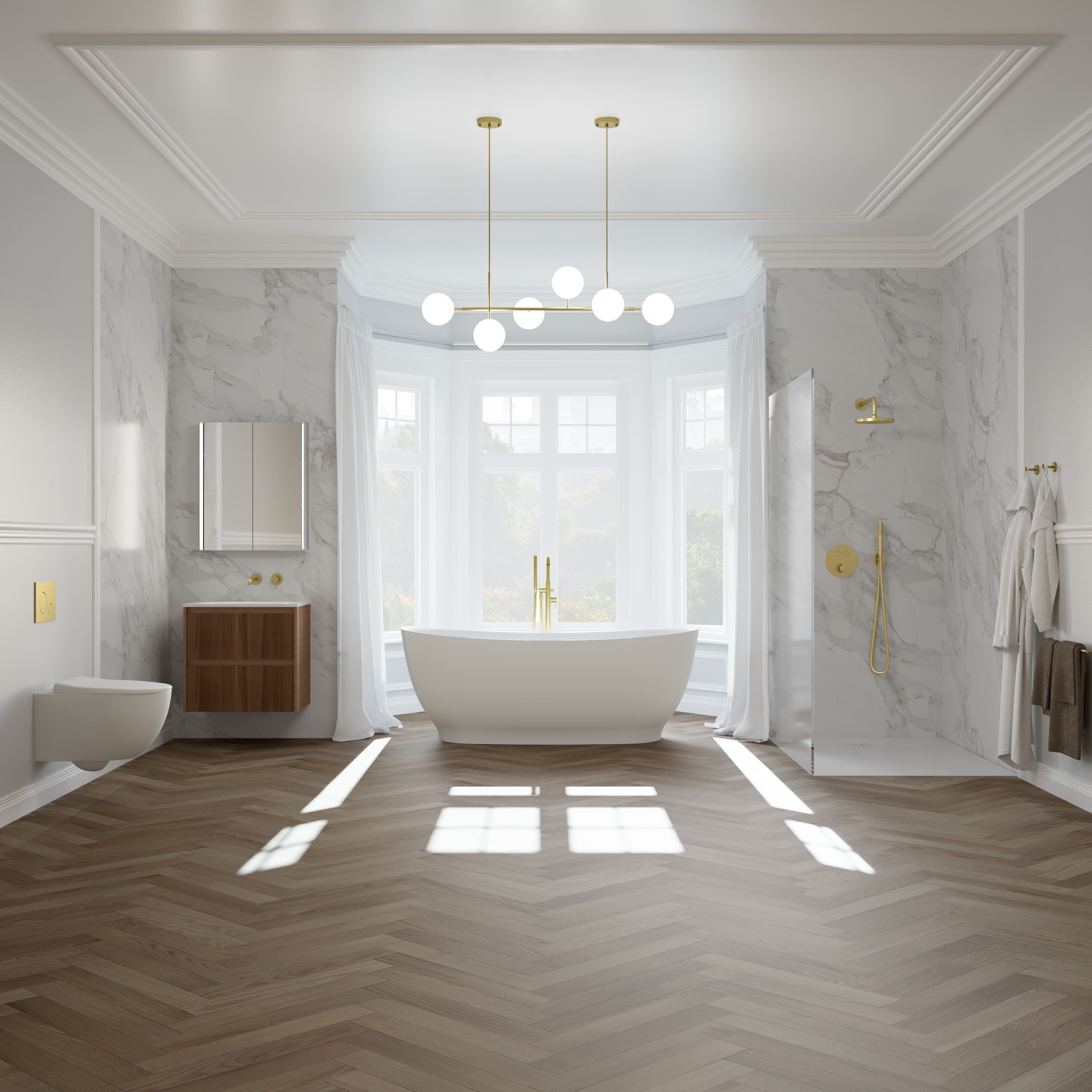 Floating Bathroom Vanity With Ribbed Walnut Front 31.5 Inch Wall Mounted Sink | Lumfield