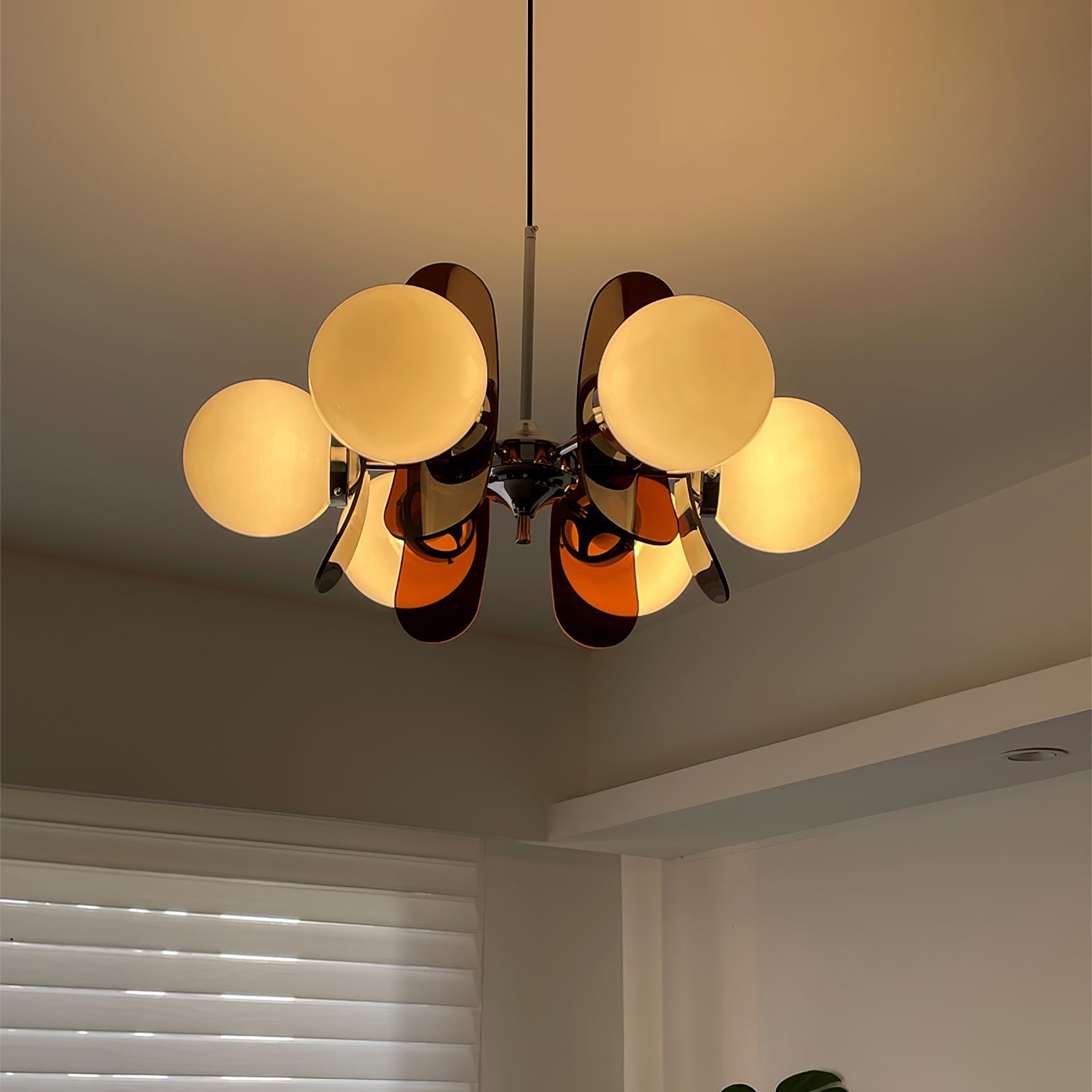 Sputnik Chandelier Chrome Iron Colored Acrylic White Glass Multi-Light Modern Dining Room Living Room | Lumfield