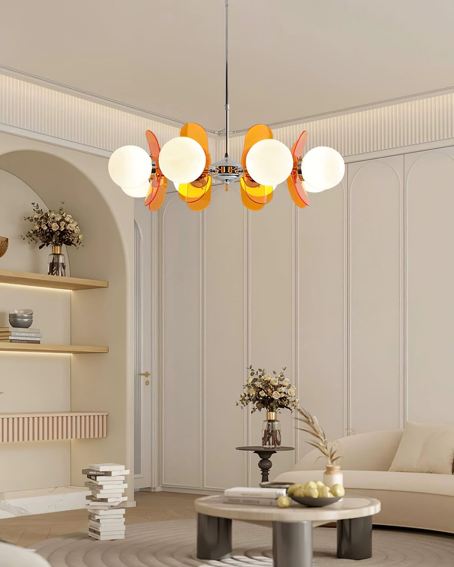 Sputnik Chandelier Chrome Iron Colored Acrylic White Glass Multi-Light Modern Dining Room Living Room | Lumfield