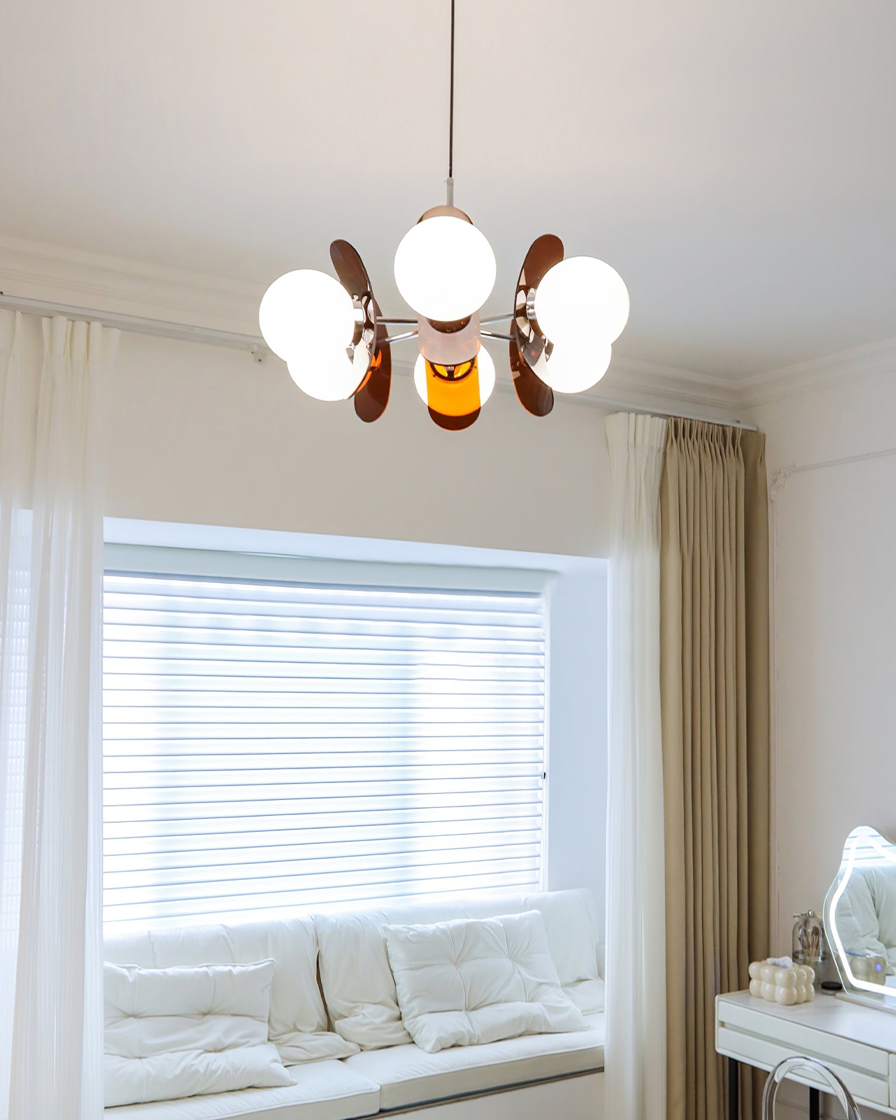 Sputnik Chandelier Chrome Iron Colored Acrylic White Glass Multi-Light Modern Dining Room Living Room | Lumfield