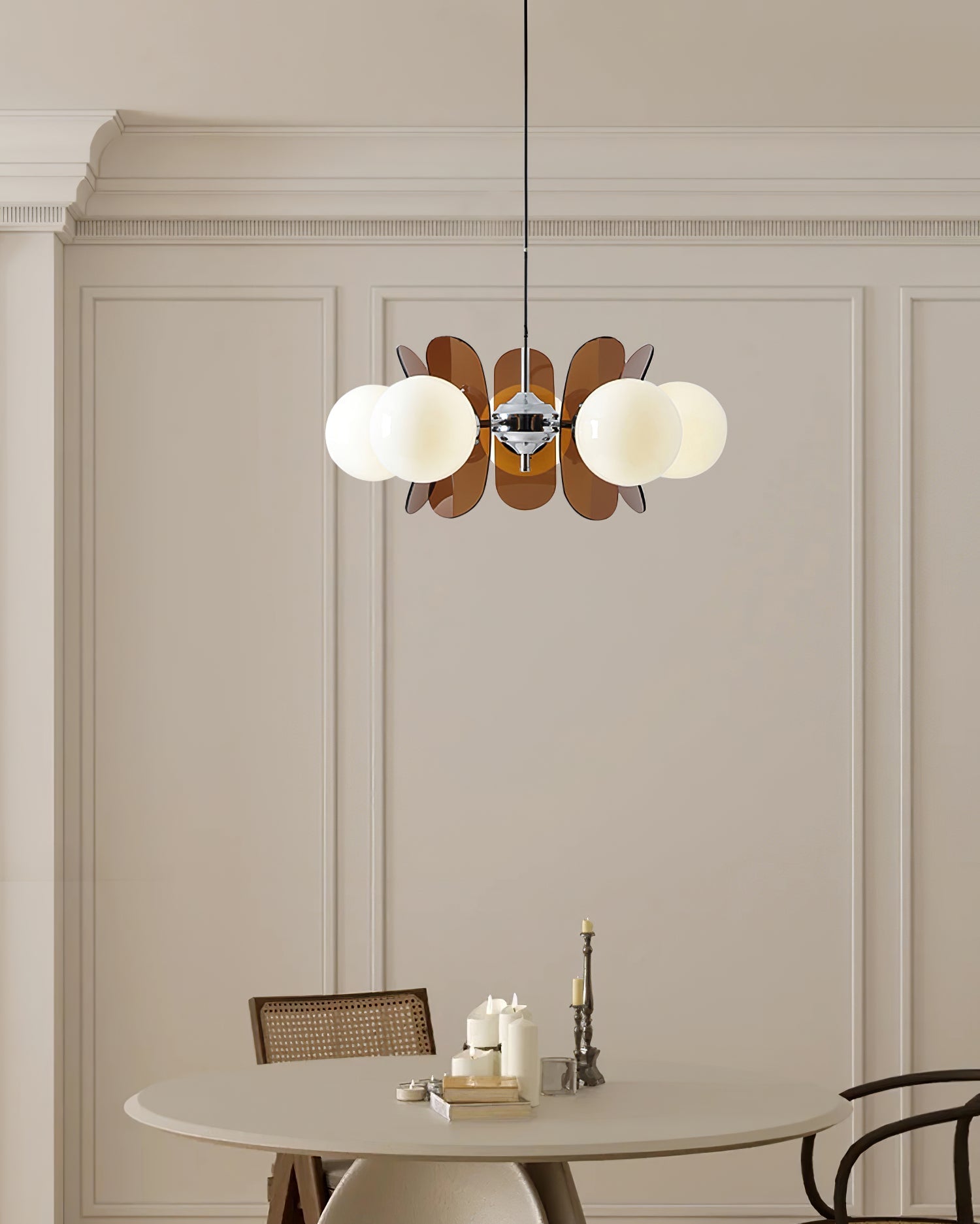 Sputnik Chandelier Chrome Iron Colored Acrylic White Glass Multi-Light Modern Dining Room Living Room | Lumfield