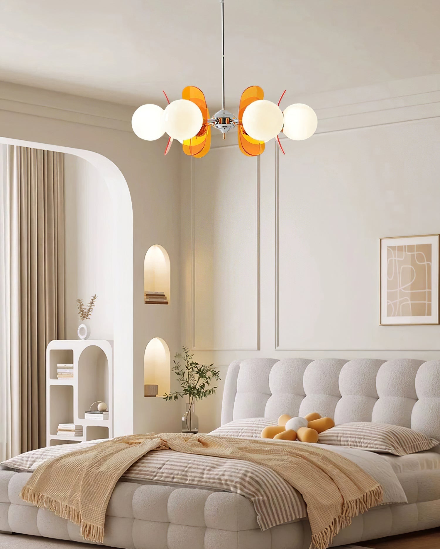 Sputnik Chandelier Chrome Iron Colored Acrylic White Glass Multi-Light Modern Dining Room Living Room | Lumfield