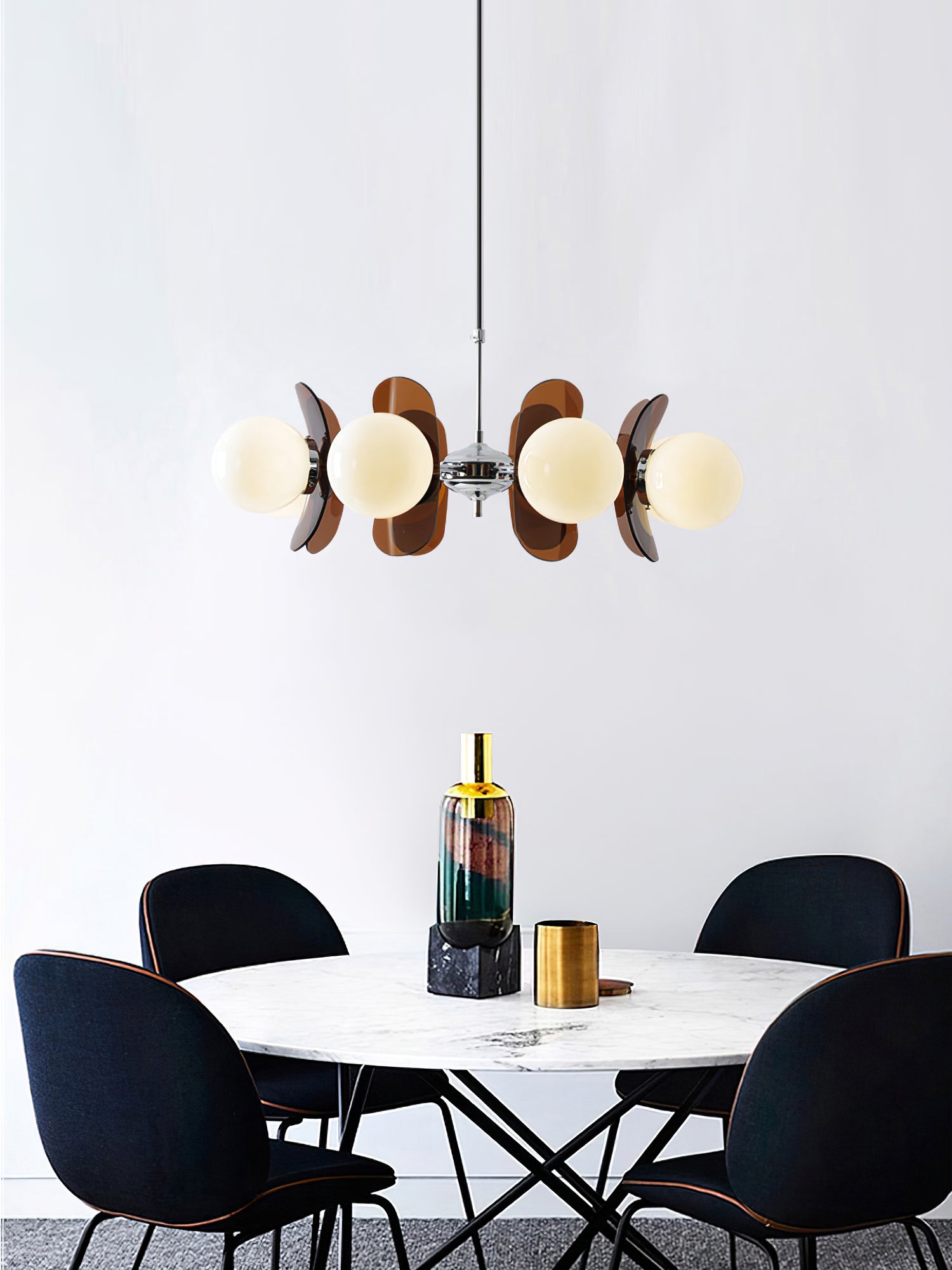 Sputnik Chandelier Chrome Iron Colored Acrylic White Glass Multi-Light Modern Dining Room Living Room | Lumfield