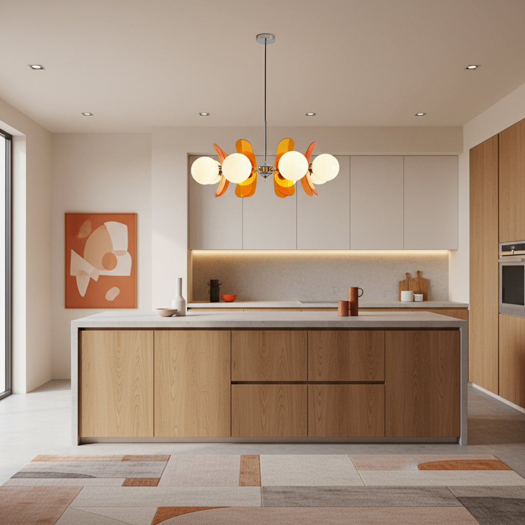 Sputnik Chandelier Chrome Iron Colored Acrylic White Glass Multi-Light Modern Dining Room Living Room | Lumfield