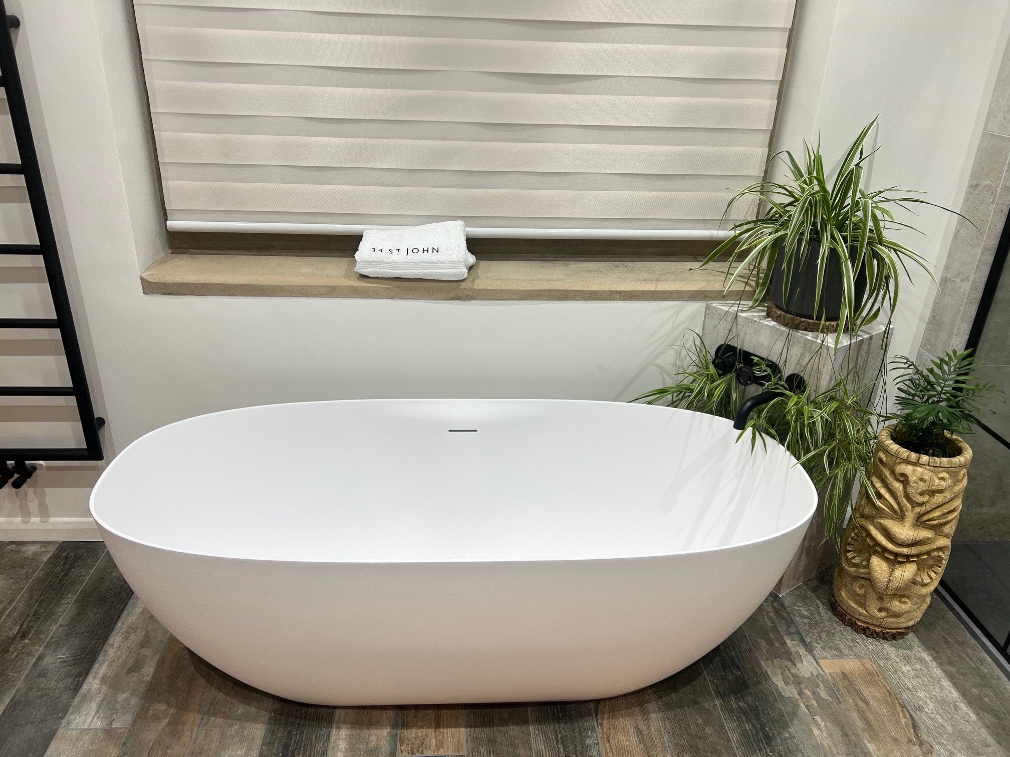 Freestanding Bathtub 63 Inch Matte White Solid Surface Soaking Tub Modern | Lumfield