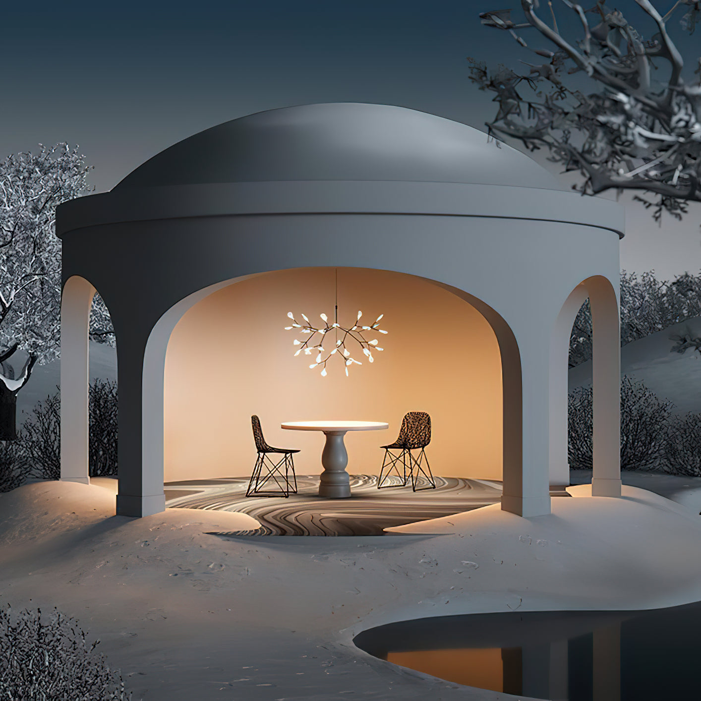 Heracleum Chandelier Organic LED Branch Design Black Rose Gold White Dimmable Remote High Ceiling | Lumfield