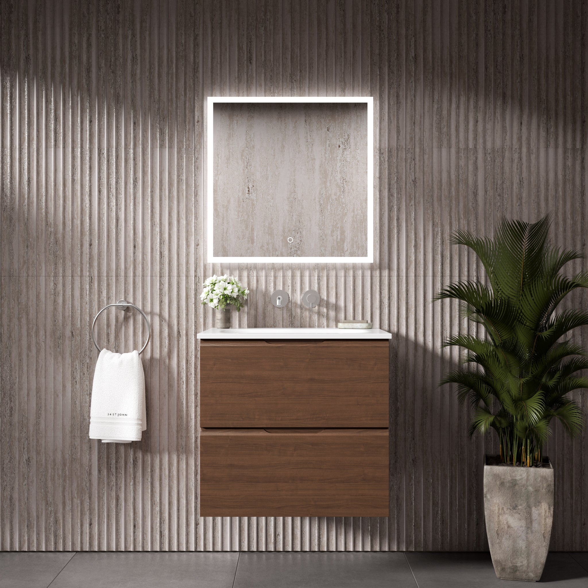 Floating Bathroom Vanity Walnut 24 Inch Soft Close Sink | Lumfield