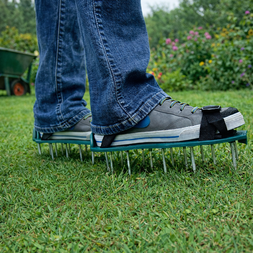 Lawn Aerator Shoes With Iron Spikes Adjustable 12 Inch | Lumfield