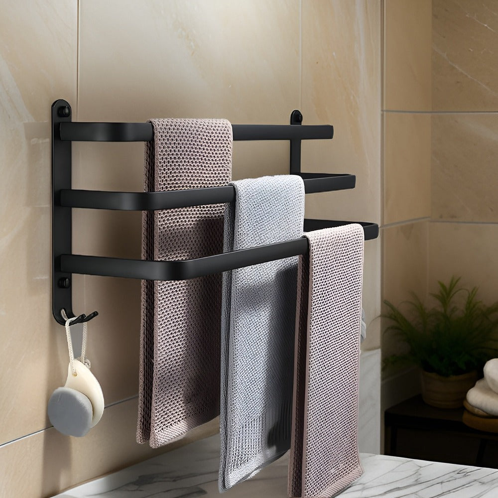 Wall Mounted Towel Rack Black Aluminum Bathroom 3 Bar | Lumfield