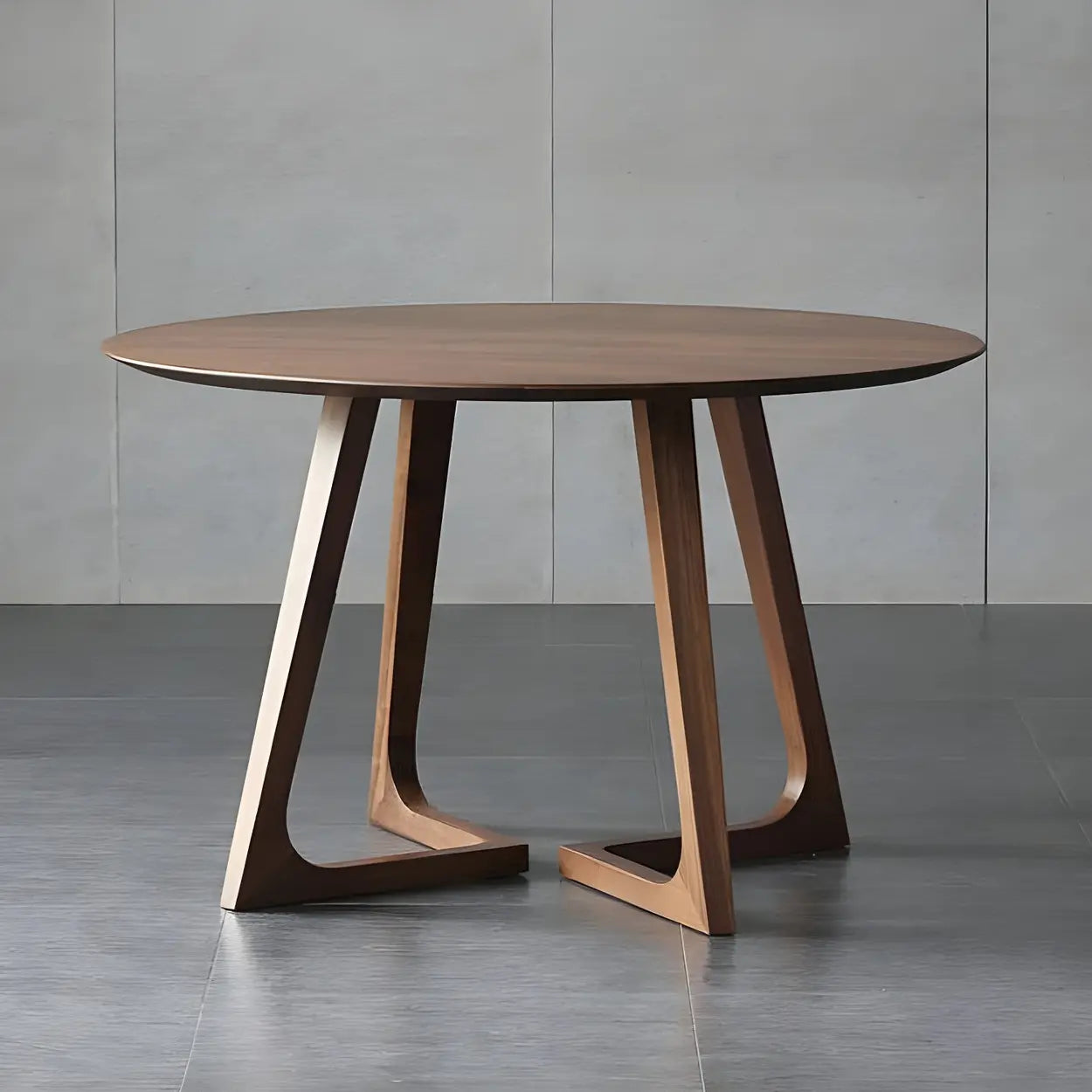 Round Wooden Dining Table Interlock Base Solid Wood Walnut Or Natural 35 Inch Modern Small Space | Lumfield
