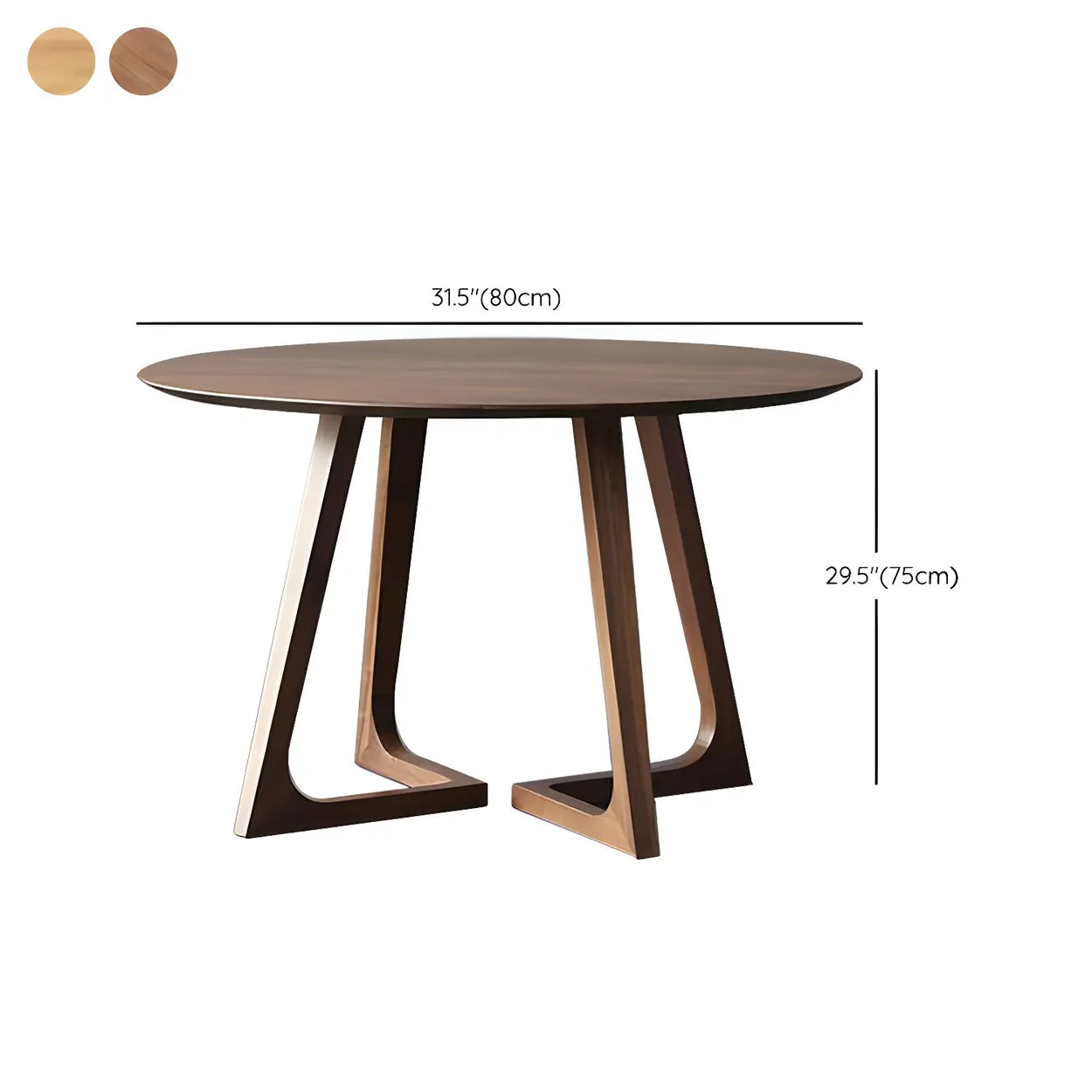 Round Wooden Dining Table Interlock Base Solid Wood Walnut Or Natural 35 Inch Modern Small Space | Lumfield