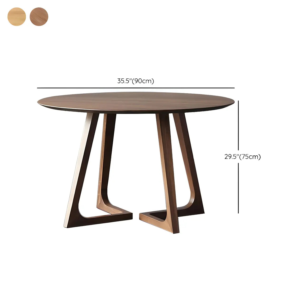 Round Wooden Dining Table Interlock Base Solid Wood Walnut Or Natural 35 Inch Modern Small Space | Lumfield